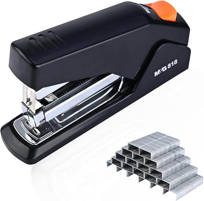M&G Effortless Stapler with 1000 Staples for Desk, 25 Sheets Capacity Heavy Duty Desktop Staplers, Jam Free, Easy to Load, Ergonomic One Finger Touch Stapler for Office School Supplies (Black)