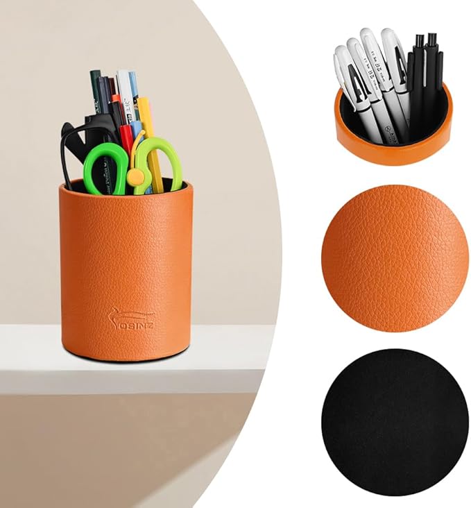 Pen Pencil Holder Cup Container PU Leather Desk Organizer Stand Decor Brush Scissor Holder Decoration Office Desk Home School