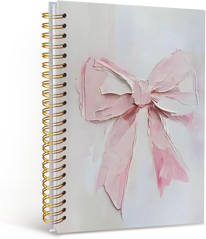 MOFUYU Coquette Pink Bow Spiral Journal Notebook,Cute Notebooks for Women,Journal for Women Bow,Pink School Supplies Hardcover Spiral Notebook 5.5x8.3 Inch