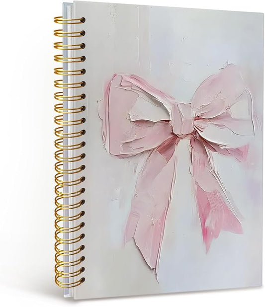 MOFUYU Coquette Pink Bow Spiral Journal Notebook,Cute Notebooks for Women,Journal for Women Bow,Pink School Supplies Hardcover Spiral Notebook 5.5x8.3 Inch