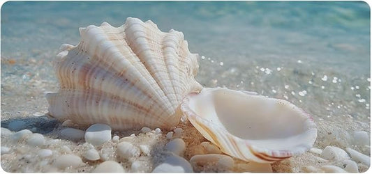 Mouse Pad Desk Mat Leather Desk Pad Large Gaming Desk Cover Protector Mat for Keyboard Computer Laptop Office Waterproof 35.4 x 16.5 Inch Blue Sea White Shell