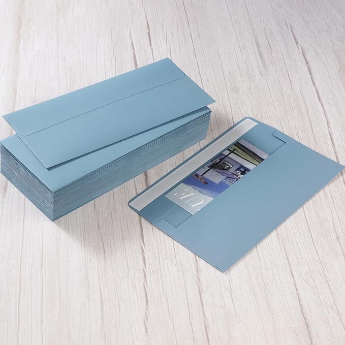 100 Pack Colorful #10 Business Envelopes Self Seal Standard Envelopes for Office Checks, Business, Letter Mailing Invoices, 4.13 x 9.49 Inches (Dusty-Blue)