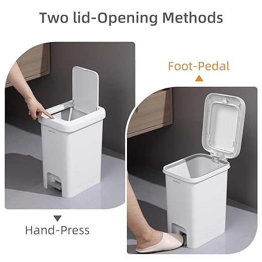 MOPALL Slim Bathroom Trash Can with Lid Soft Close, 21.5L/5.7Gal Bathroom Garbage Can with Press Top Lid & Foot Pedal, Step Trash Bin Wastebasket Waste Bin for Home, Kitchen, Garage, Apartment, Office