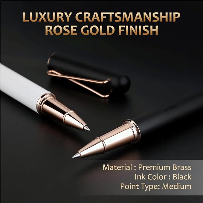 Luxury Rollerball Pen Gift - 2 Pack Roller Ball Pen for Men & Women, 0.5mm Medium Point Black Ink Fancy Office Gift Pen Set,Quick-Dry Smooth Writing Nice Metal Pen for Professionals, Journaling