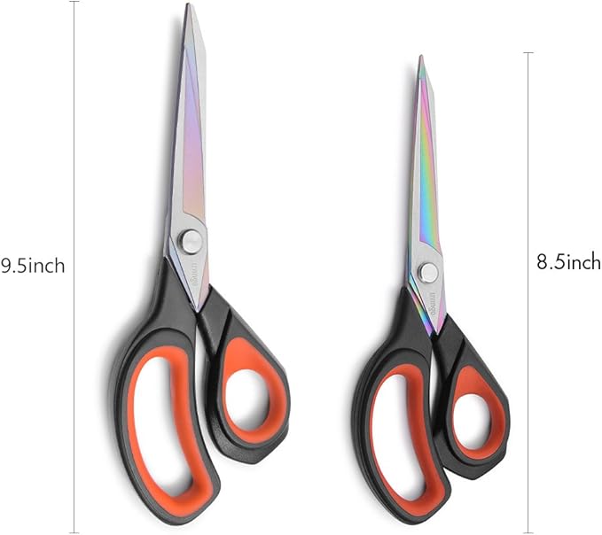 LIVINGO 2 Pack Premium Tailor Scissors Heavy Duty Multi-Purpose Titanium Coating Forged Stainless Steel Sewing Fabric Leather Dressmaking Comfort Grip Shears Professional Crafting (8.5 & 9.5INCH)