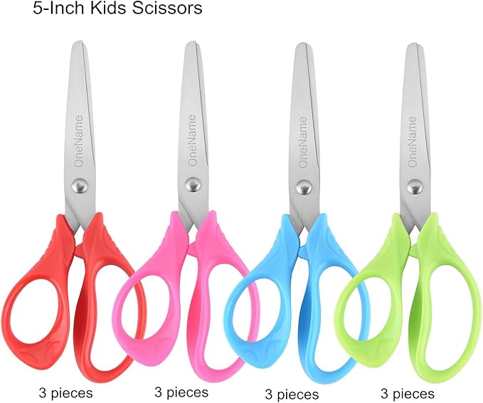 5" Kids Scissors,12 Pack Safety Children Scissors,Stainless Steel Blades Comfort-Grip Handles Small Craft Scissor for Kids,Great for DIY,Arts,Home,School Classroom Student Use Assorted Colors