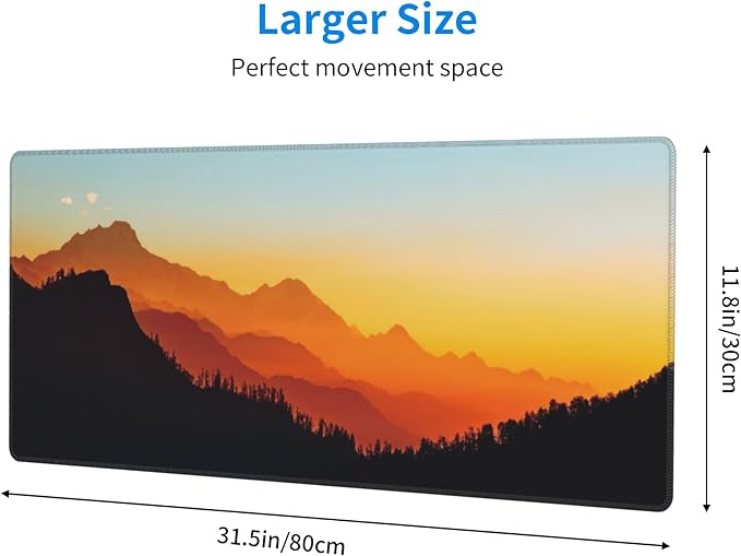 Sunset Mountain View Large Mouse Pad, Gaming Desk Mat, XL Keyboard Desk Pad Mat for Desktop, 31.5"x11.8" Non-Slip Base Big Mousepad with Stitched Edges