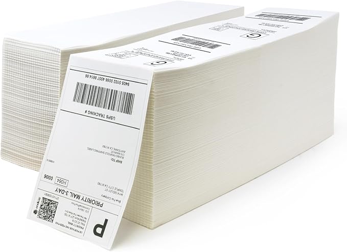 Buhbo 4" x 6" Direct Thermal Labels - Perforated BPA Free - Compatible with Zebra & Rollo Printer - Commercial Grade Shipping (4000 Fanfold Labels - 2 Stacks of 2000)