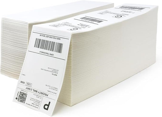 Buhbo 4" x 6" Direct Thermal Labels - Perforated BPA Free - Compatible with Zebra & Rollo Printer - Commercial Grade Shipping (4000 Fanfold Labels - 2 Stacks of 2000)
