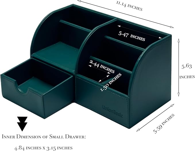UnionBasic Desk Organizer - Multifunctional Leather Desktop Pen Holder Storage Box - Business Card/Pen/Pencil/Mobile Phone/Stationery Holder, Vintage Green