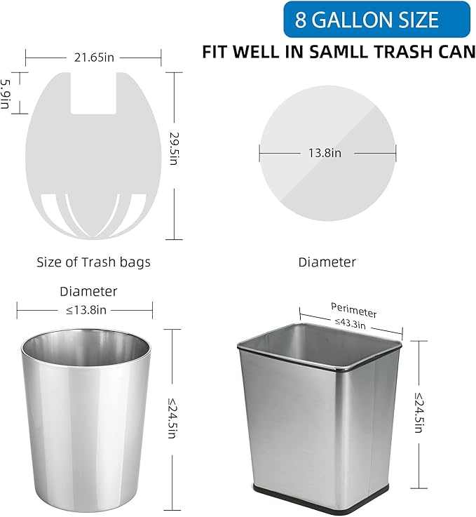 8 Gallon White-Trash-Bags Unscented Tall Kitchen - Large Plastic Garbage Bag With Handles 60Counts Recycling Office Car Medium Waste Basket Can Liner Thick Strong Acqkunlo