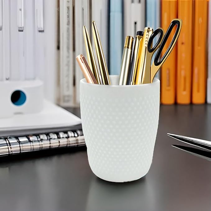 Vintage Ceramic Pen Holder for Desk Cute, White Desk Organizer, Round Pencil Cup for Office Home, Makeup Brush Holder as a Gift for Kids, Girls, Women