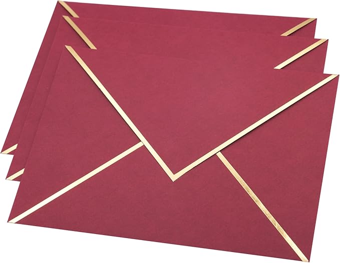 A7 Envelopes - V Flap Foil Border Luxury Mailing Envelopes for 5" x 7" Cards - for Wedding, Invitations, Baby Shower, Photos, Graduation, Birthday, Bridal Shower - 5.25" x 7.25" (Burgundy, 25 Pack)