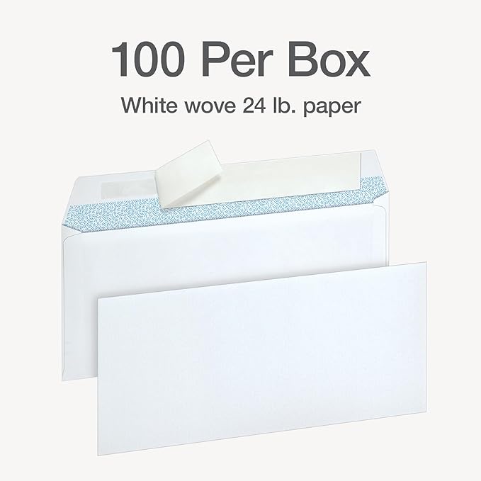 Columbian #10 Self-Seal Security Envelopes, Security Tint and Pattern, Redi-Strip Self-Seal Closure, 24-lb White Wove, 4-1/8" x 9-1/2", 100/Box (1016911)