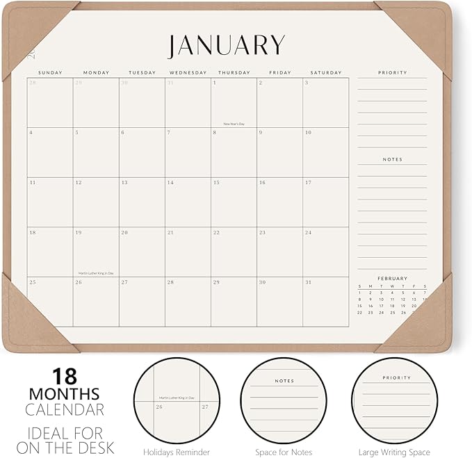 Jotsome Desk Calendar 2025-2026 with Desktop Mat, Large Desk Pad Calendar From Now to December 2026 22x17 inch, Desk Blotter Calendar for Home Office and School, Easy Planning, Apricot