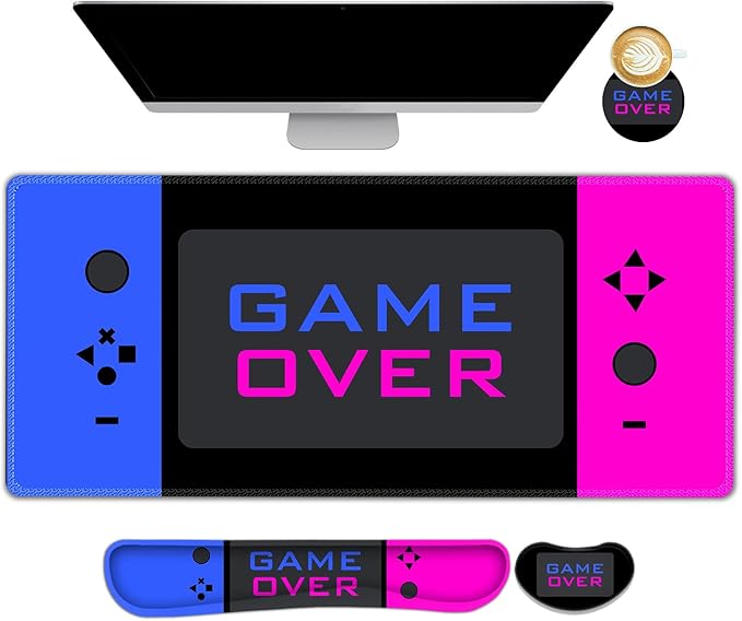 ARTSO Large Gaming Mouse Pad, Keyboard Wrist Rest Pad & Wrist Support Mousepad Set, Stitched Edge, Extended, Non-Slip Base, Memory Foam Desk Mat Office, Home, Blue Purple Game Console