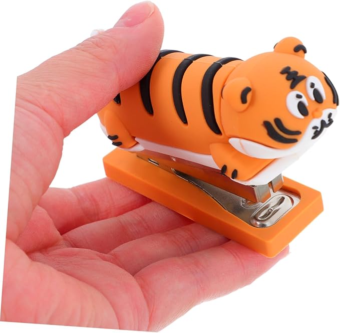 DOITOOL Small Stapler ： Portable Cute Cartoon Mini Tiger Stapler Adorable Handheld Book Stapling Tool for Students and Office Use Lightweight Creative Design for and Fun Desk Accessory