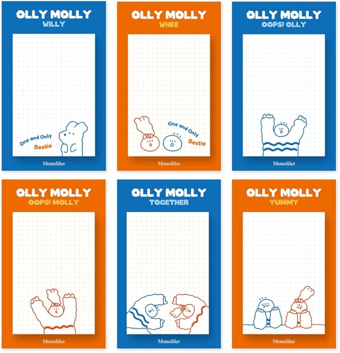 Monolike Grid Olly Molly, Drawing Sticky-it - 6p Set Self-Adhesive Memo Pad 50 Sheets