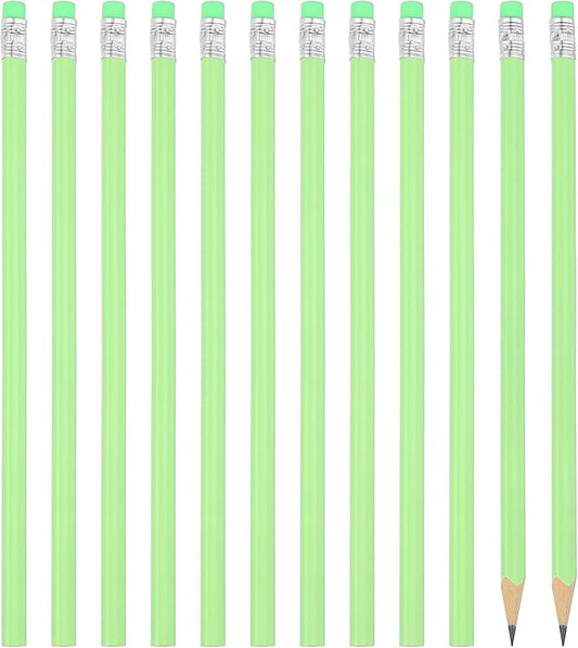 PATIKIL Round Pencils, 12 Pack Triangle HB Graphite Pencil Woodcase Wooden Pencils with Eraser for Classroom Office Writing Drawing Supplies, Green