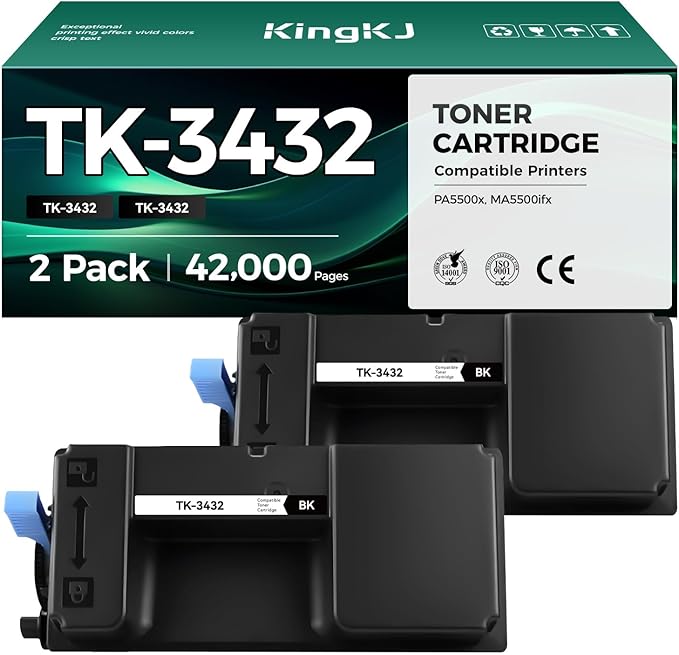 TK-3432 TK3432 Toner Cartridge Black 2-Pack High Yield with Chip Replacement for Kyocera TK-3432 1T0C0W0US0 Compatible with Kyocera ECOSYS PA5500x MA5500ifx Laser Printers,21,000 Pages Monochrome Ink