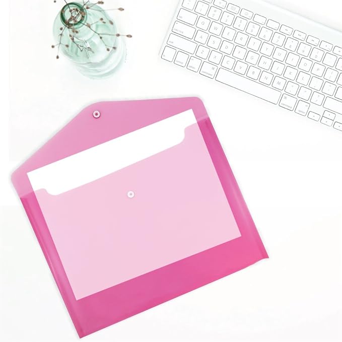 JAM PAPER Plastic Envelopes with Snap Closure - Letter Booklet - 9 3/4 x 13 - Fuchsia Pink - 12/Pack
