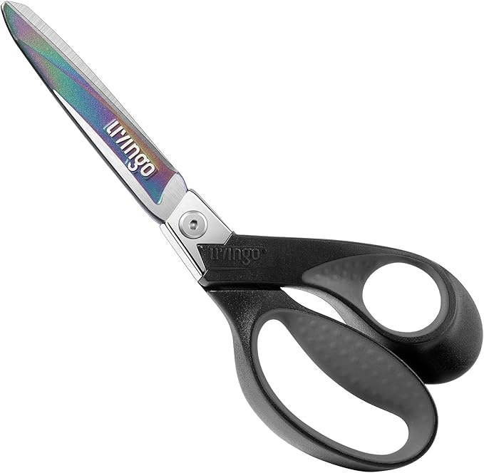 LIVINGO Industrial Scissors all Purpose: 9" Professional Heavy Duty Shears Sharp Stainless Steel - Forged Titanium Coated Scissors for Fabric Sewing Carpet Workshop Outdoor Home Office Grey/Black