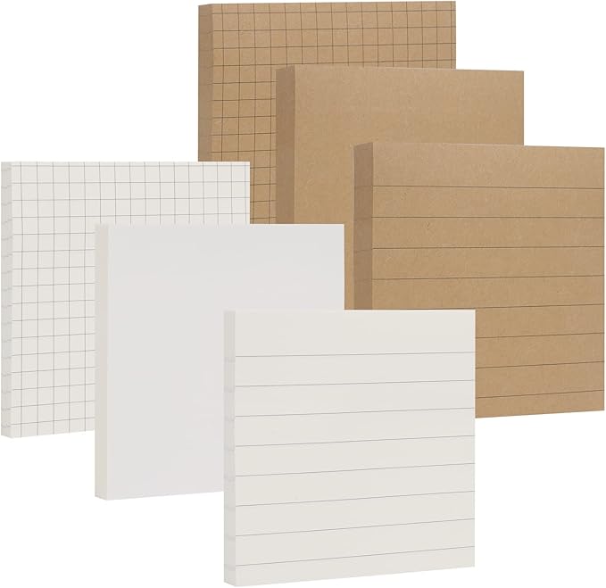 NatureTouch Sticky Notes 6 Packs, 3 x 3 Inches Adhesive Self-Stick Notes in Eye Protection Paper, Multiple Designs of Memo Pads for Reminders, Office, Home, School, Meeting, 80 Sheets/Pad