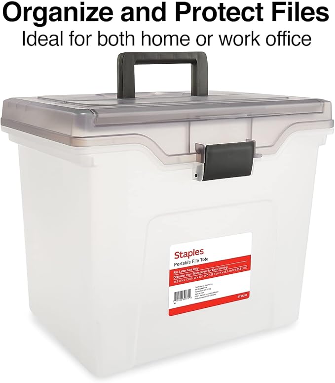 STAPLES Portable File Tote, Letter Size, Clear (ST58298)