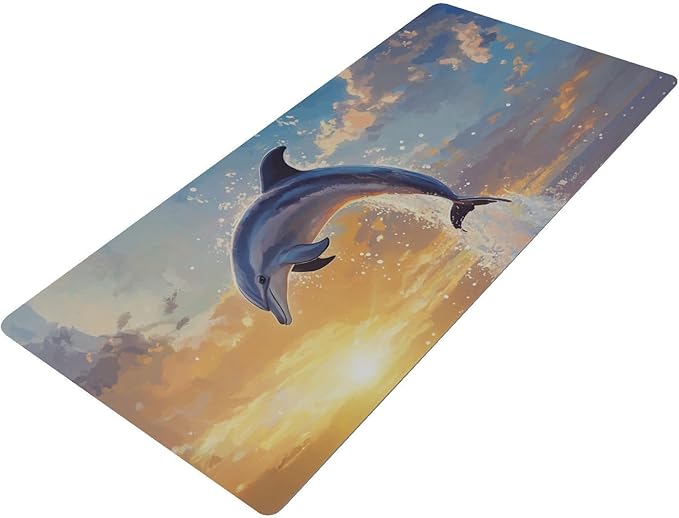 Mouse Pad Desk Mat Leather Desk Pad Large Gaming Desk Cover Protector Mat for Keyboard Computer Laptop Office Waterproof 35.4 x 16.5 Inch Dolphin Jumping Sunset Blue