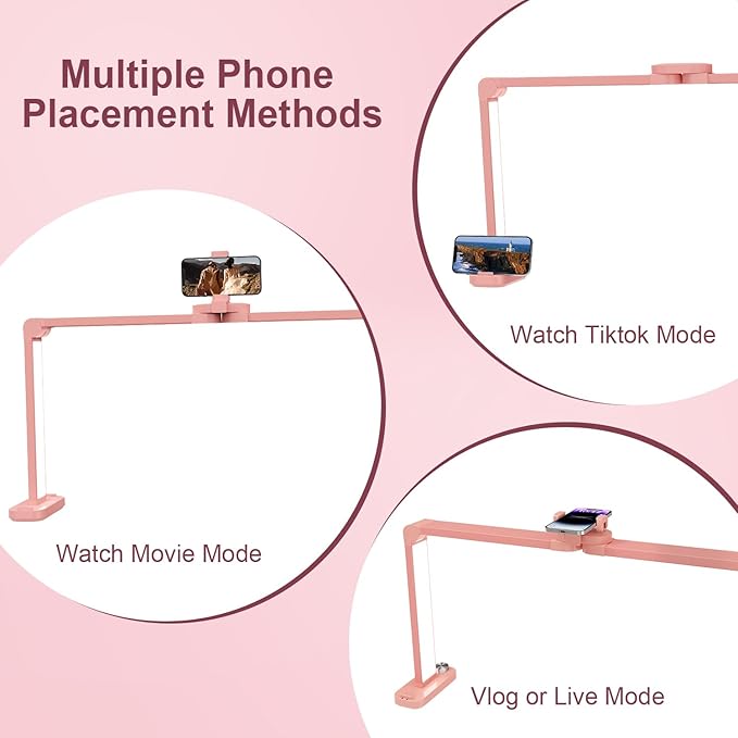 iVict Premium Large Nail Desks Light, 34" Foldable Lash Light for Eyelash with Phone Stand, 0-100% Adjustable Brightness, 3000K-6000K Color Temperature Led Desk lamp for Nail(Pink)