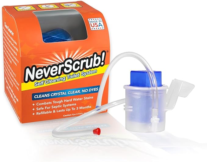 NeverScrub! Self Cleaning Toilet System - Automatic Toilet Bowl Cleaner with Starter Cartridge, Lasts Up 3 Months Continuous Cleaning - Refillable Toilet Bowl Cleaner for Stains, Rings, and Odor