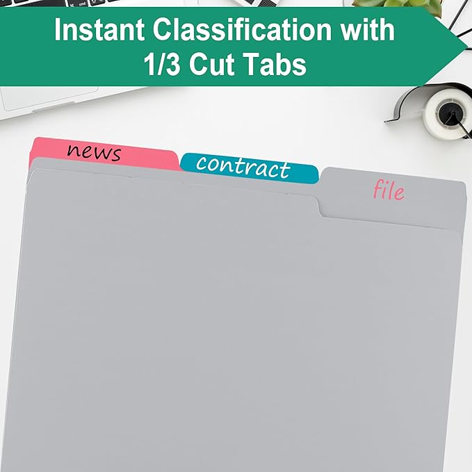 18 Pack File Folders Letter Size Gray,Folders 8.5x11 1/3-Cut Tabs,Colored File Folders,Office Home School for Documents Files Paper