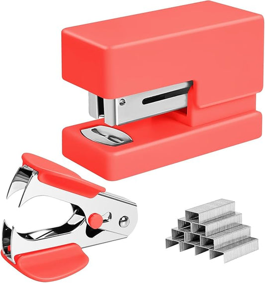 Mini Stapler - Small Cute Desk Staplers - 25 Sheet Capacity with 830 Staples and Staple Remover, Desktop Stapler for Office, School, Home, Orange