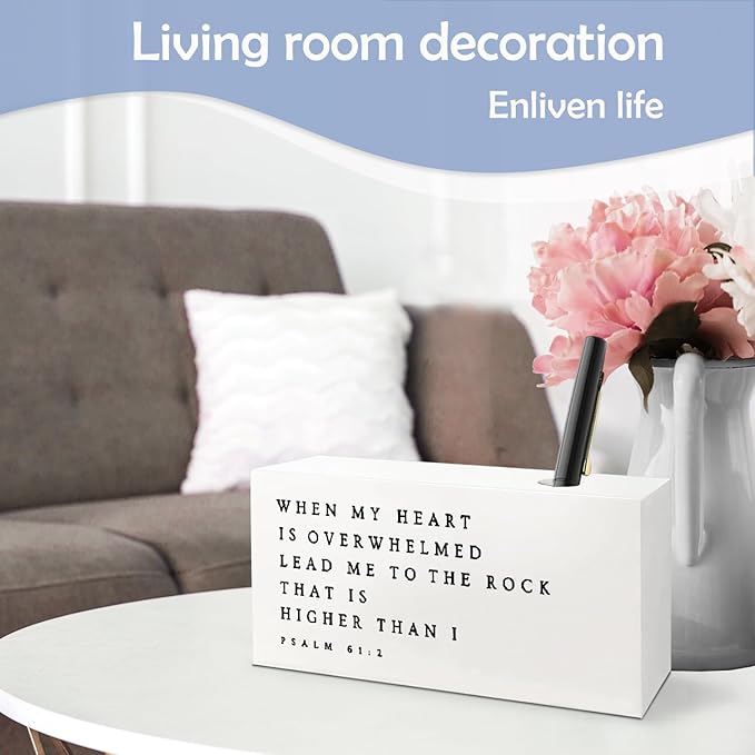 SNNDER Inspirational Christian Single Pen holder for Desk, Christian Religious Gifts for Women Men, Psalm 61:2 Bible Verses Fountain Pen Holder for Home Office Desk Accessories