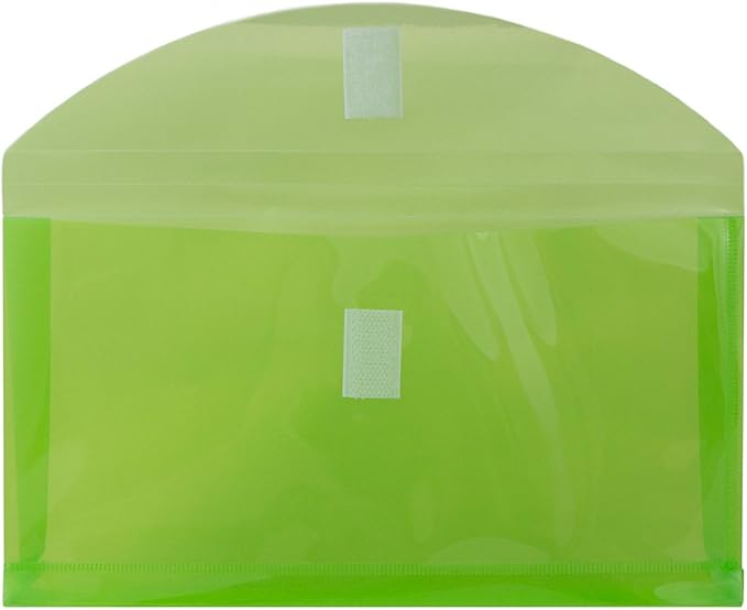 JAM PAPER Plastic Expansion Envelopes with Hook & Loop Closure - #10 Booklet Wallet - 5 1/4 x 10 with 1 Inch Expansion - Lime Green - 12/Pack