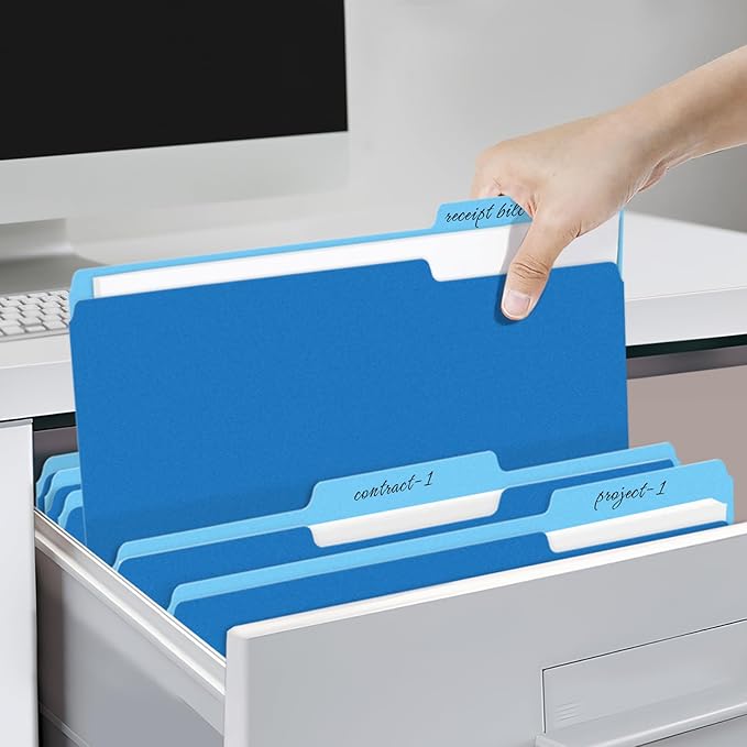 SUNEE File Folders, 150 Pack Manilla Folders 8.5 x 11, Colored File Folders Home Office School Supplies for Documents Files Paper,Blue