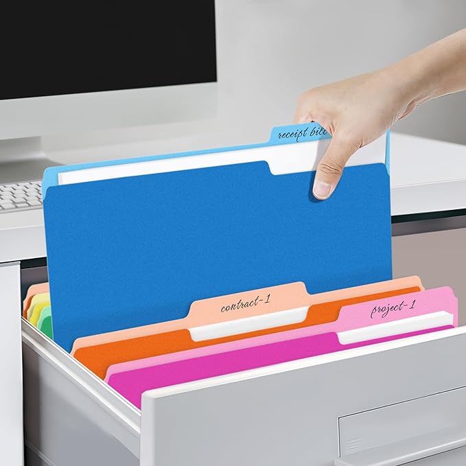 SUNEE File Folders, 150 Pack Manilla Folders 8.5 x 11, Colored File Folders Home Office School Supplies for Documents Files Paper, 5 Assorted Colors