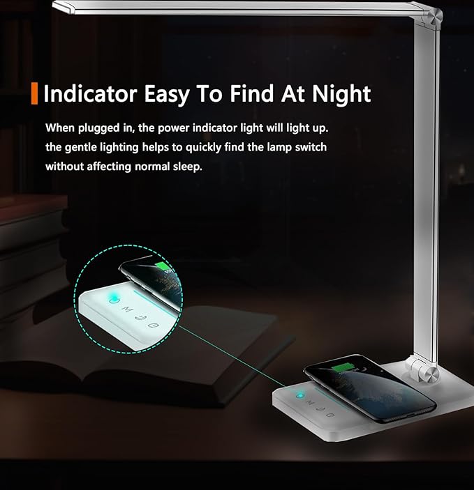 AFROG 8-in-1 4th Gen Multifunctional LED Desk Lamp with 10W Fast Wireless Charger,USB Charging Port,1200Lux Super Bright,5 Lighting Mode,7 Brightness，40 Min Timer,Night Light Function,5000K