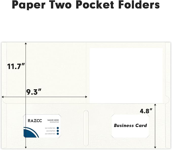 Two Pocket Folders, RAZCC 30 Pack File Folders with Pockets Fit Letter Size Paper, Thick Paper File Folder for School Office Business Home (White)