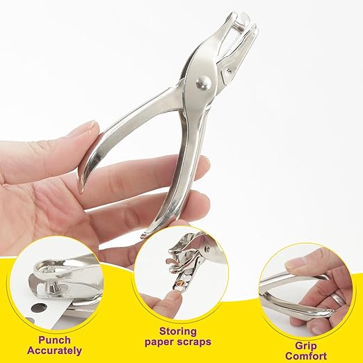 2 Pieces Small Single Hole Punch, 1/4 Inch One Hole Paper Punch with 8 Sheet Capacity, Punch Accuracy, Hole Puncher Single for Crafts, Tags, and Tickets