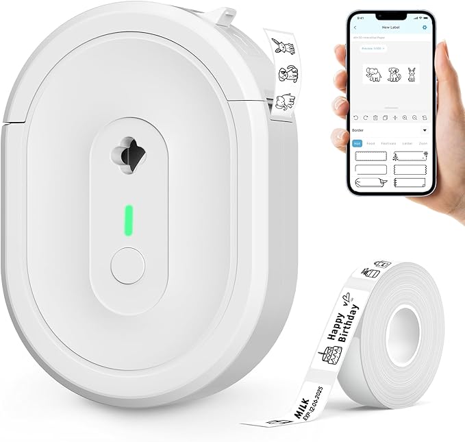 Label Maker Machine with Tape, N12 Portable Bluetooth Label Printer, Wireless Mini Label Makers Thermal Sticker with Multiple Templates for Home, Kitchen, School, Office Organization, White