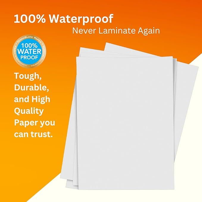 TerraSlate Weatherproof Printer Paper - 8 MIL, 8.5” x 11” (250 Sheets) | Waterproof Paper for Holiday Cards, New Year Invitations, and Winter Outdoor Use