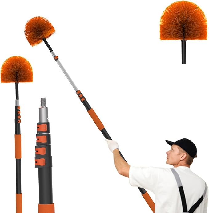 LAANPOLE 30FT (36FT Reach) Cobweb Duster with Extension Pole, Spider Web Brush for Cleaning Extendable, Professional Ceiling and Corner Dusters for Outdoor Indoor Use