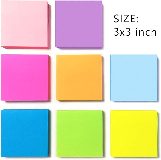 Phthdoty 8 Pads Pop Up Sticky Notes 3x3 Refills Bright Colors Self-Stick Notes Pads Super Adhesive Sticky Notes Great Value Pack