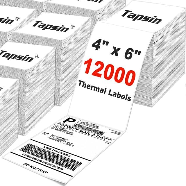 Shipping Thermal Labels 4x6, Pack of 12000 Perforated 4x6 Shipping Label Papers, FanFold Thermal Printer Labels, Sticker Labels to Write on, Permanent Strong Adhesive, Commercial Grade