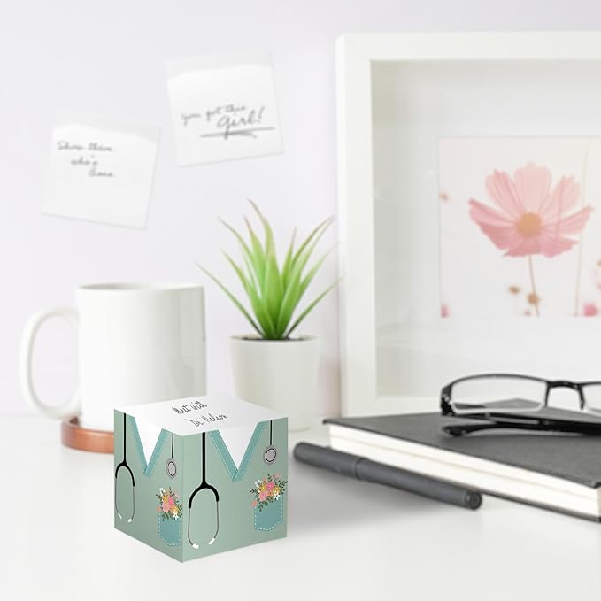 Nurse Scrubs Sticky Note Cube / 600 Sheets / 2.75" Nursing Memo Block Printed On 4 Sides/Floral Pocket Cube/Made in USA