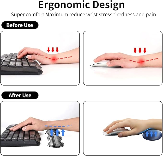 Office Mouse Pad Set with Wrist Support, Large 31.5"x11.8" Desk Mat, Ergonomic Memory Foam Keyboard Wrist Rest, Non-Slip Durable Mouse Pad for Work & Home, Highland Cow