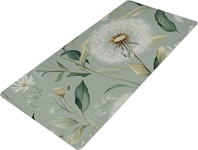 Mouse Pad Desk Mat Leather Desk Pad Large Gaming Desk Cover Protector Mat for Keyboard Computer Laptop Office Waterproof 35.4 x 16.5 Inch Sage Green Dandelion