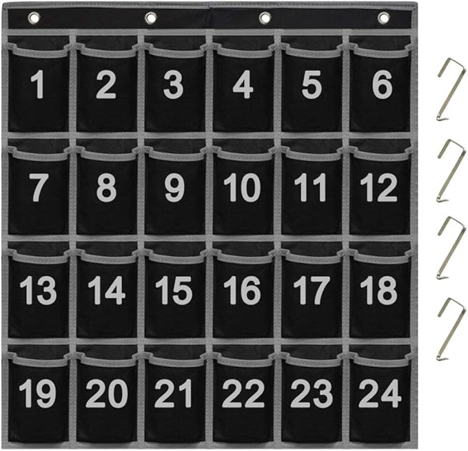 Eamay 24 Numbered Classroom Pocket Charts for Cell Phones and Calculators Holder Wall Door Mount Hanging Organizer