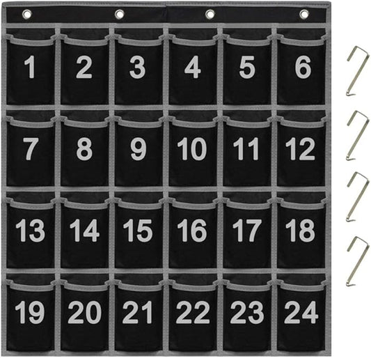 Eamay 24 Numbered Classroom Pocket Charts for Cell Phones and Calculators Holder Wall Door Mount Hanging Organizer